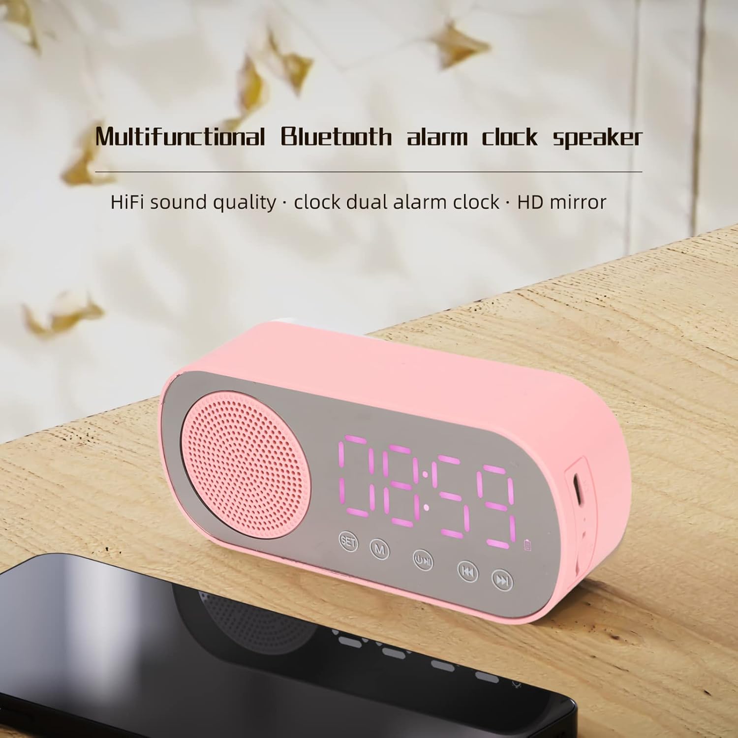 Bluetooth Speaker Alarm Clock with LED Mirror Display