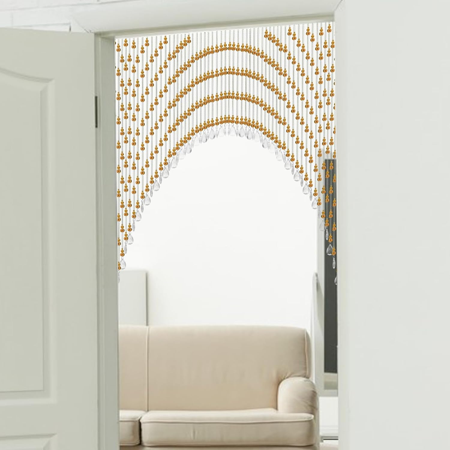 Arched Crystal Curtain with 60 Strings Amber Door Frame Beads