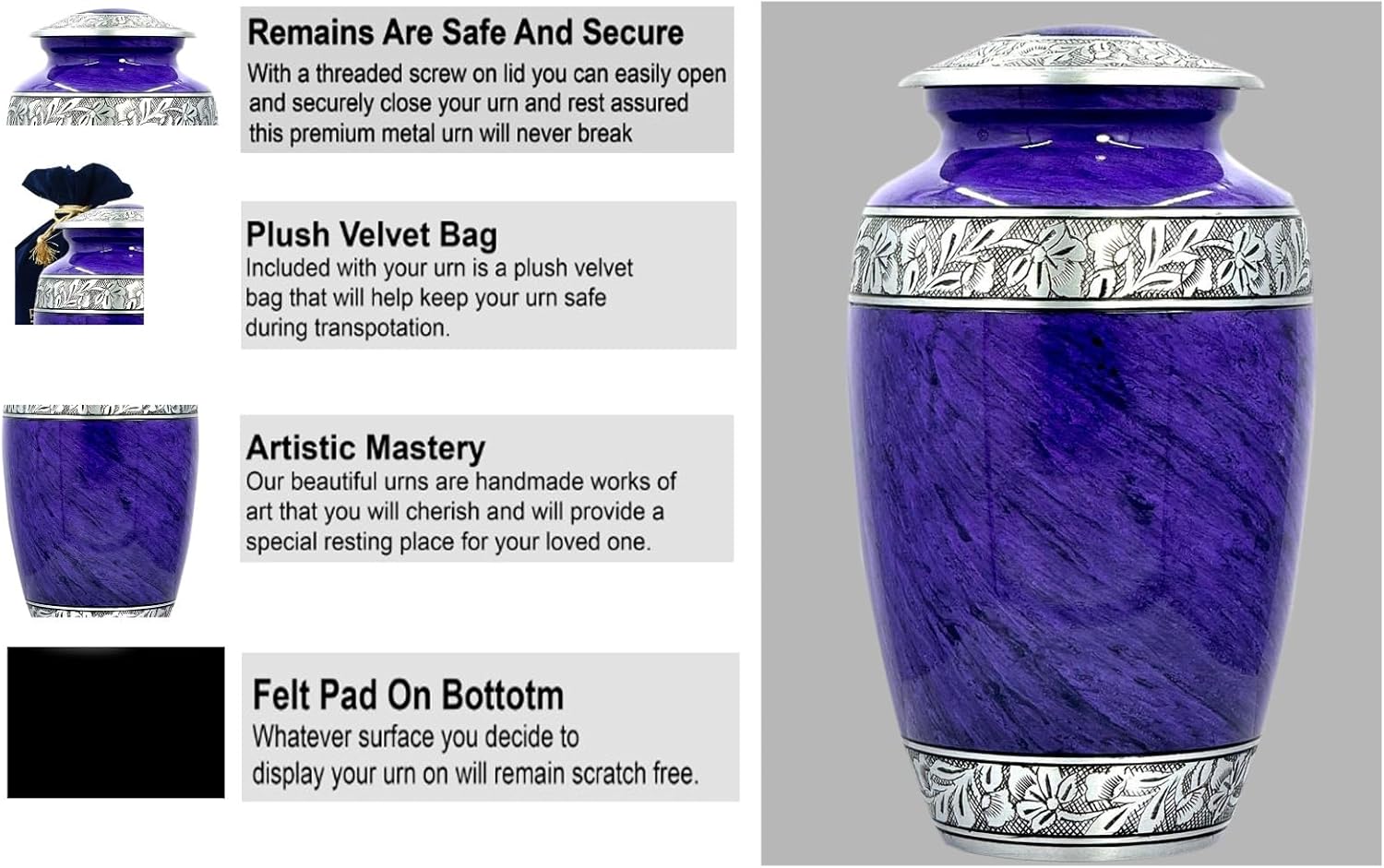 Bold Divine Purple Large Cremation Urn for Adult Ashes