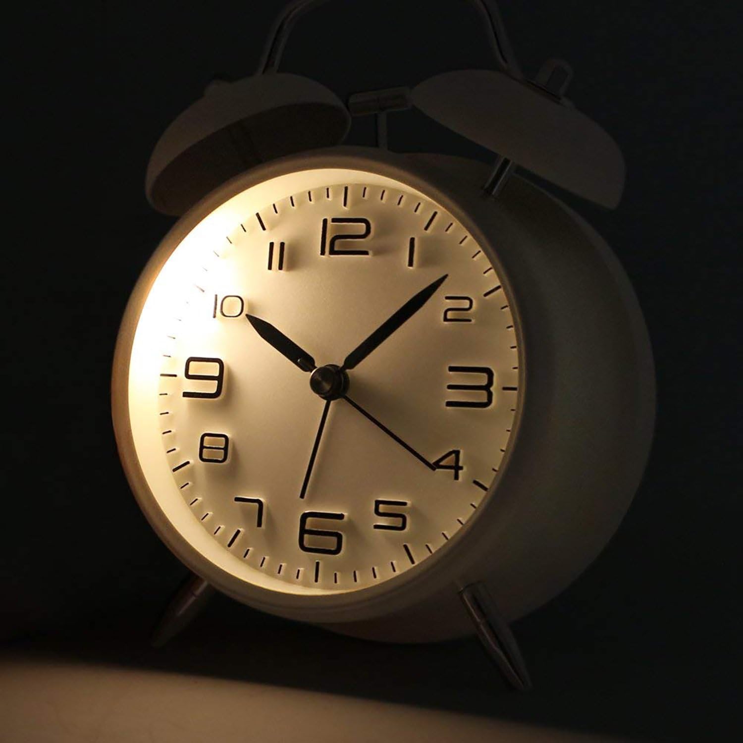 Betus Non-Ticking Twin Bell Alarm Clock with Backlight and Matte Metal Frame