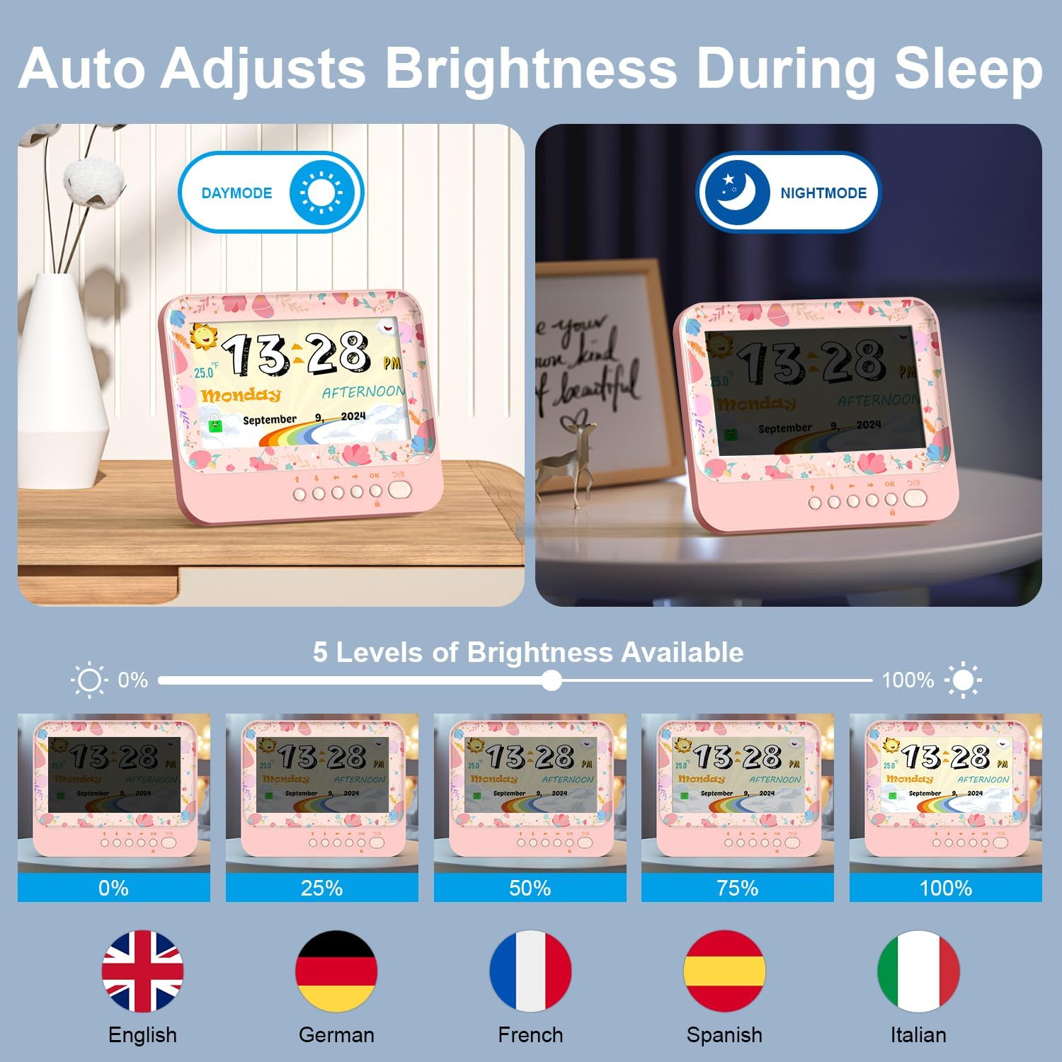 7 Inch Kids Alarm Clock with Timer and Snooze