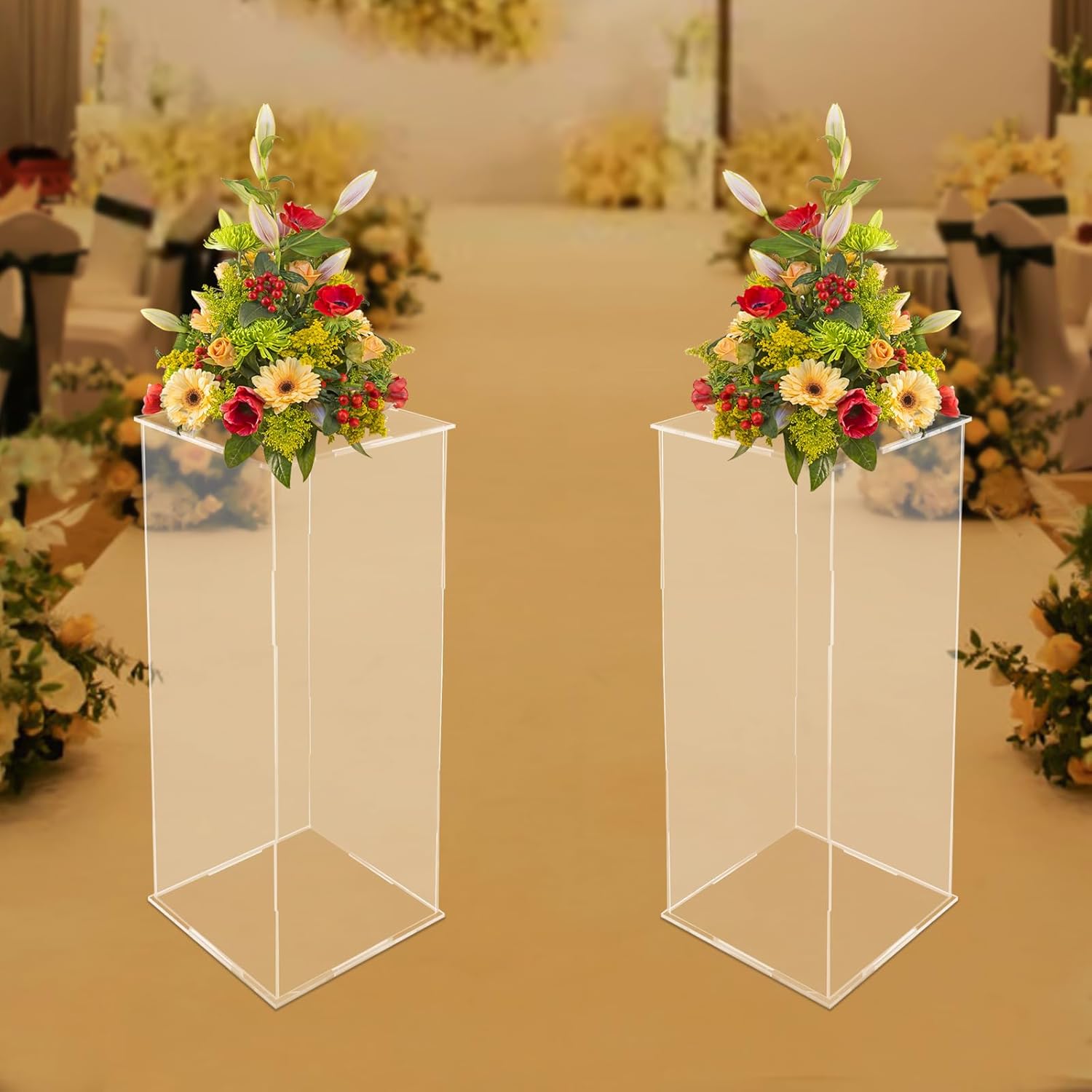 2 Pcs Acrylic Display Cube Pedestal Flower Stand Tower