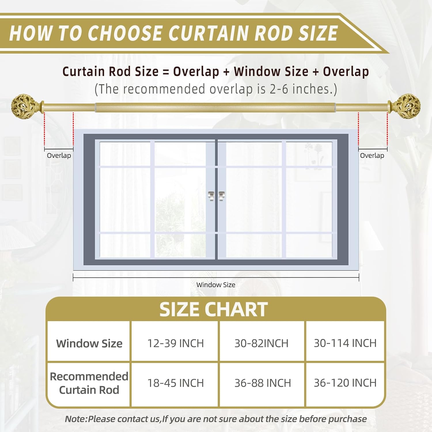 Gold Adjustable Heavy Duty Curtain Rods 36-88 Inches