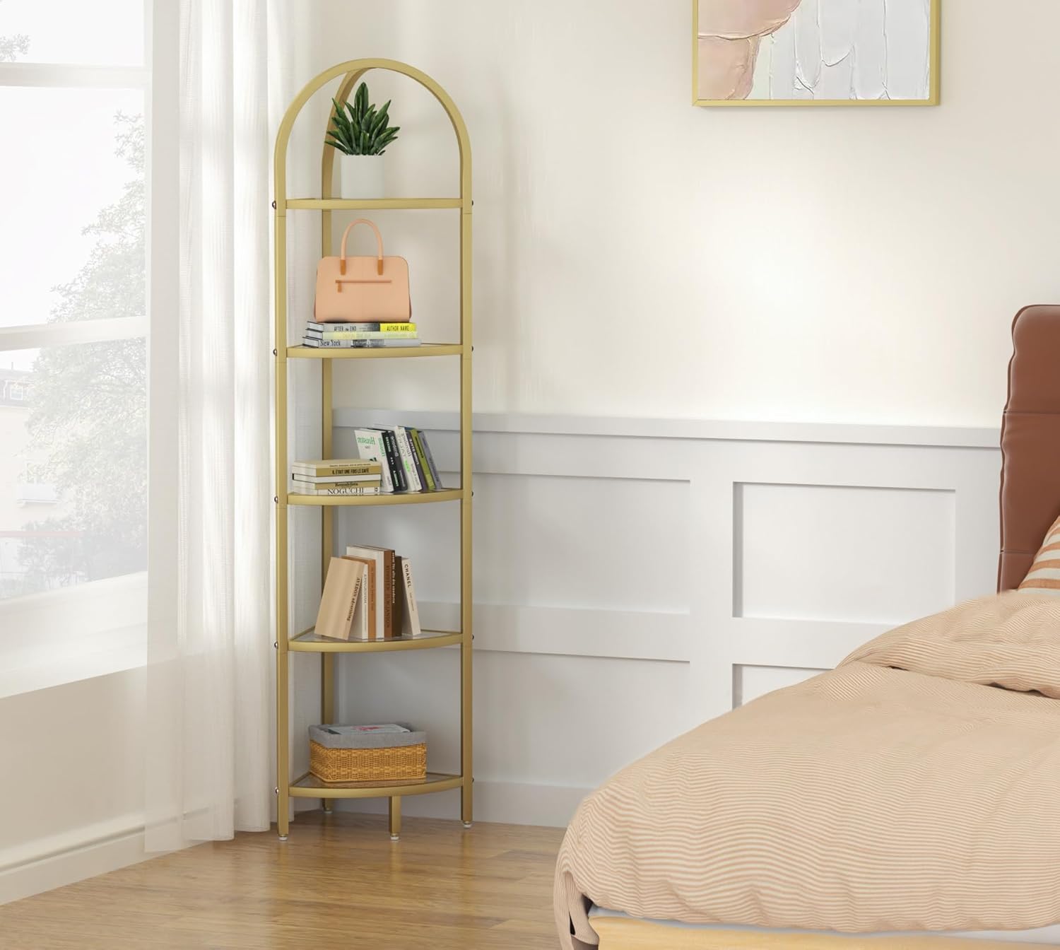 Homhedy 5-Tier Corner Shelf Stand with Gold Finish