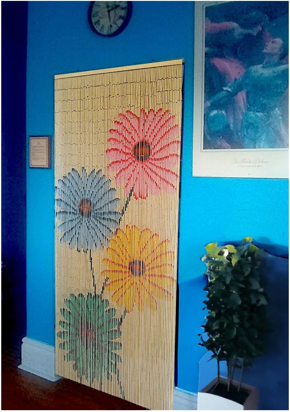 Wood Beaded Curtain - 90 Strands - Boho Door Beads - Handmade Hand Painted
