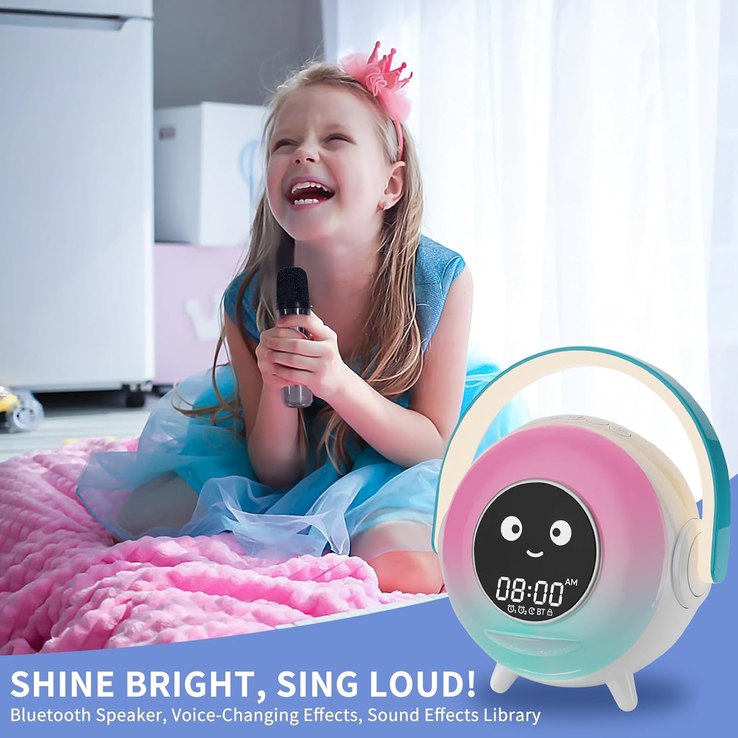 LOVME Toddler Sleep Training Alarm Clock with Night Light and Bluetooth Speaker