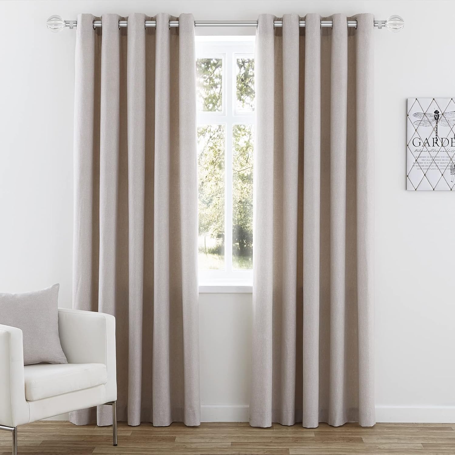 DAINTIER 34 Inch Single Window Curtain Rod with Crystal Acrylic Finial Matte Silver