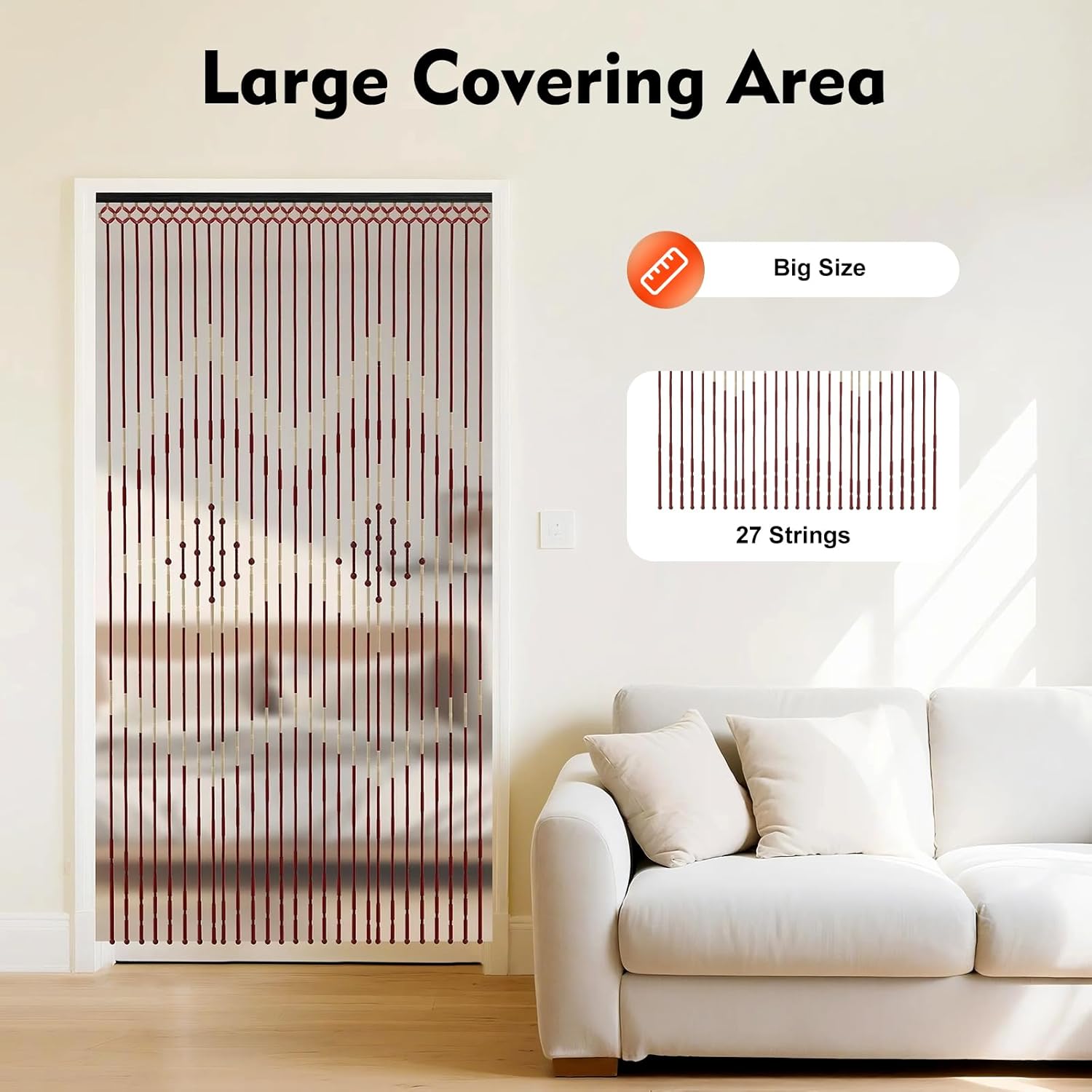 Boho Bamboo Beaded Curtain for Privacy Decor