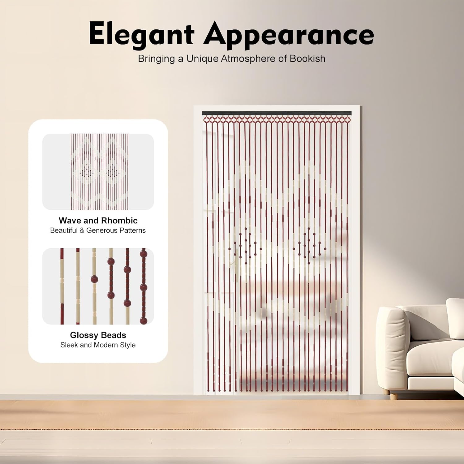 Boho Bamboo Beaded Curtain for Privacy Decor
