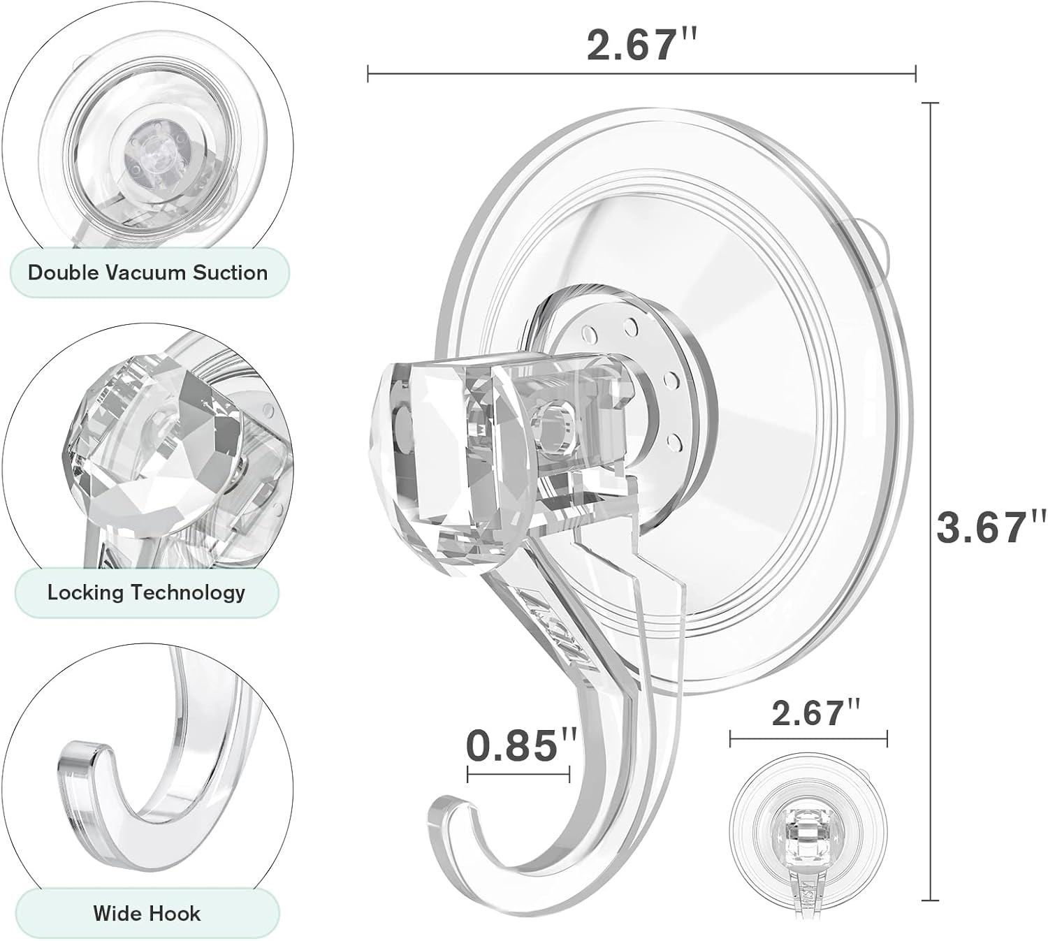 VISV Clear Wreath Hanger 4 Pcs Heavy Duty Suction Hooks
