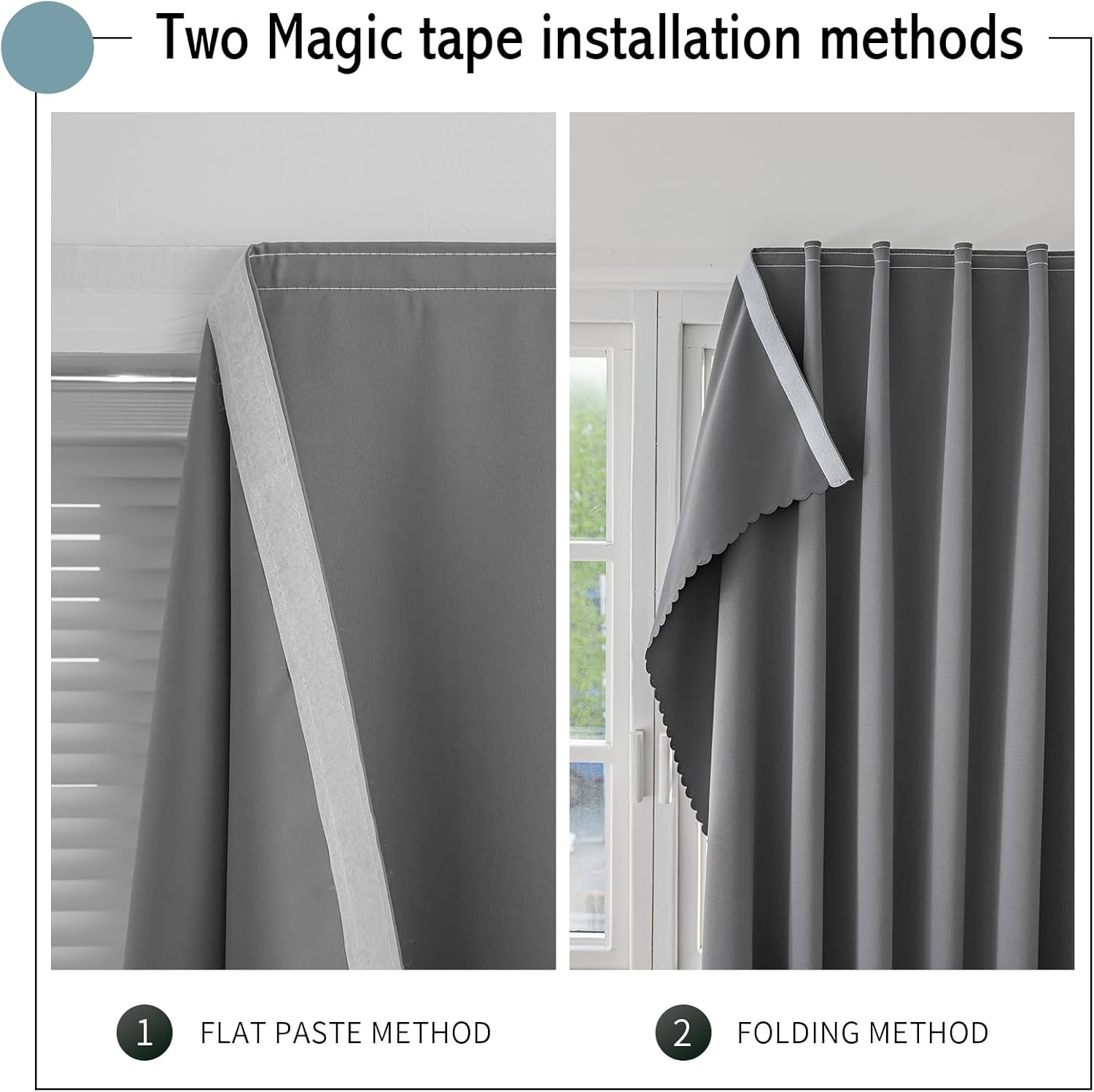 Jilron Magic Tape Blackout Curtains No Drill 2 Panels
