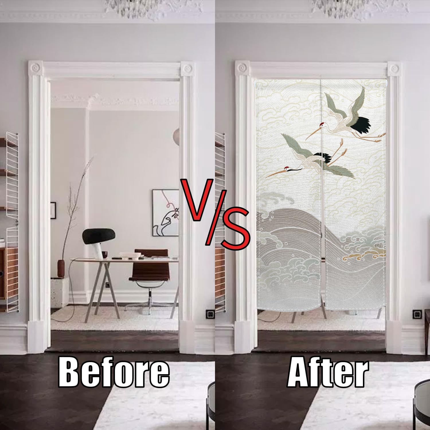 Japanese Style Doorway Curtain with Cranes Pattern 335 x 709