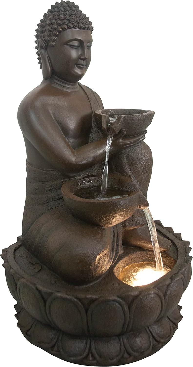 Hi-Line Gift Ltd Large Buddha Fountain with Warm White LED