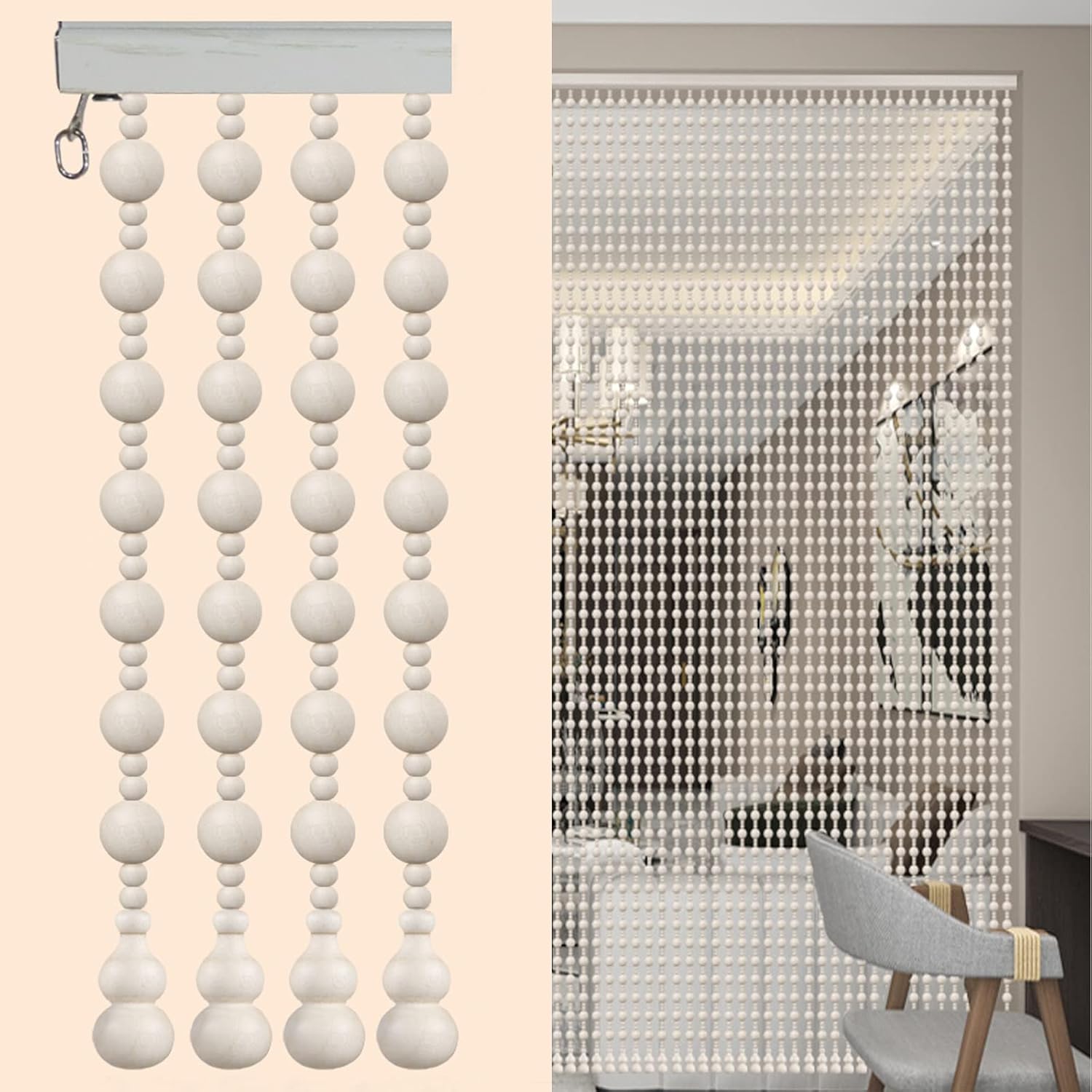 KDDEON Handmade Wood Beaded Curtain with 21 Strands
