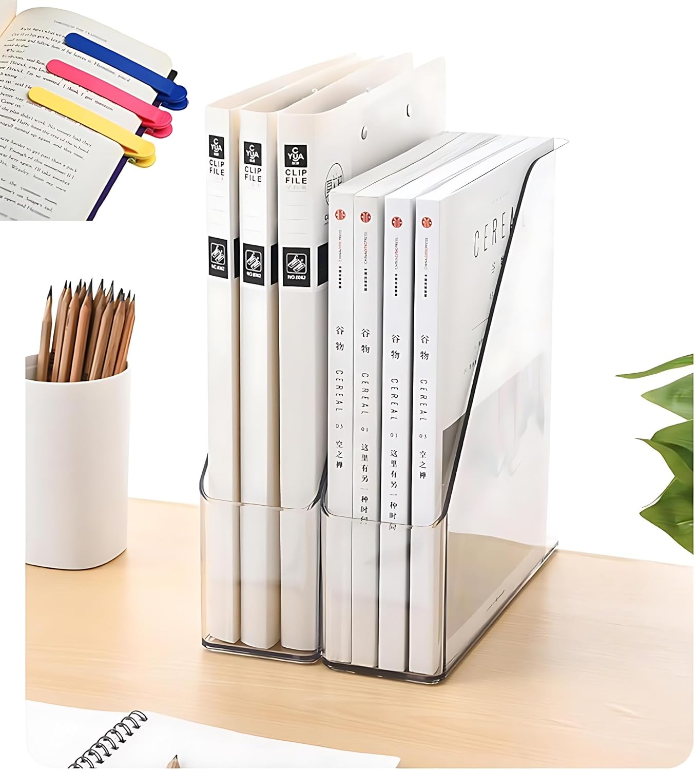 2-Pack Clear Acrylic File Holders with 3 Bookmarks