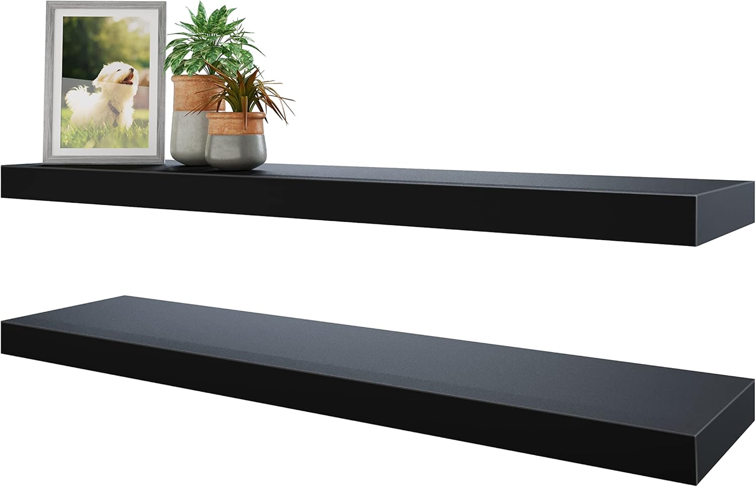 BAMEOS Floating Shelves Set of 2 - Black Wall Mounted Wooden Shelves