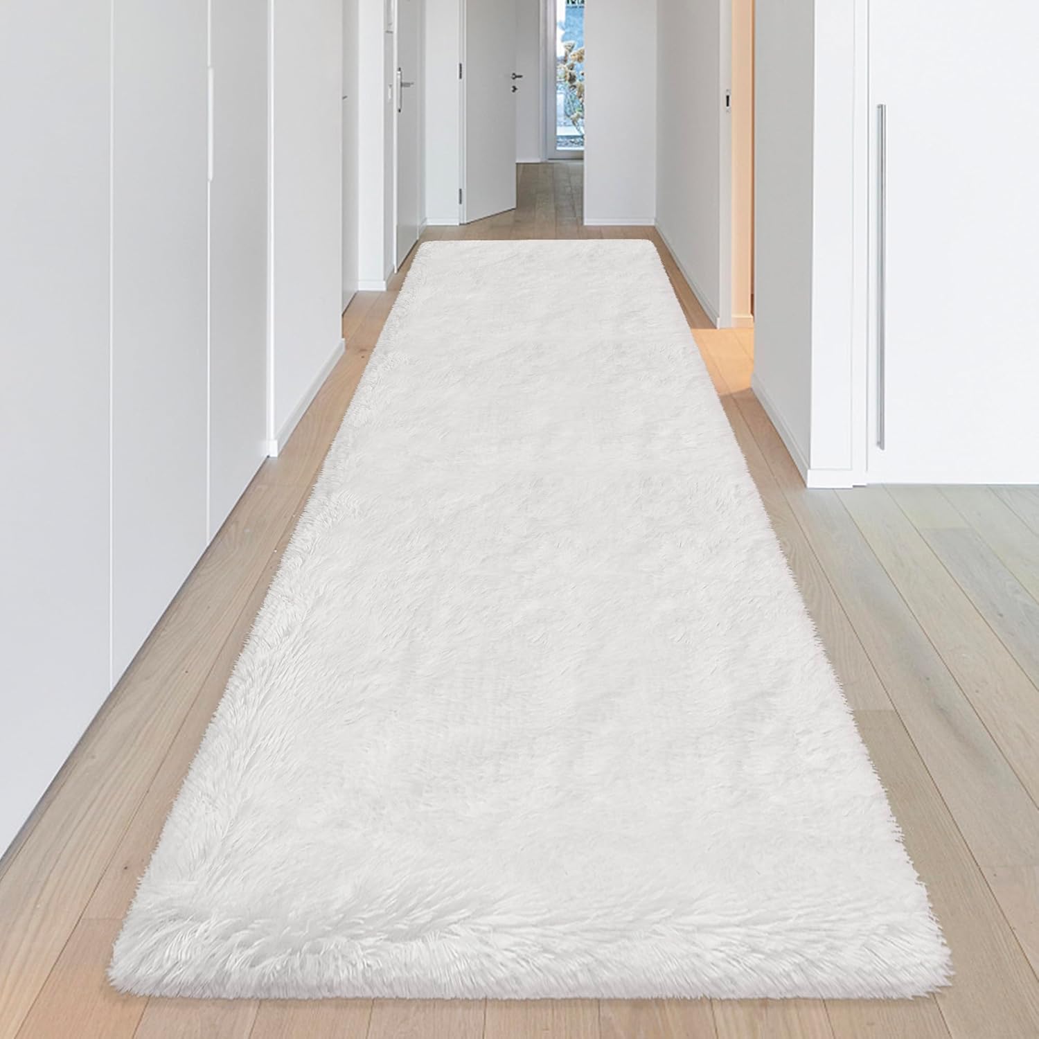 Fluffy Runner Rug for Kids Bedroom 3x10ft White