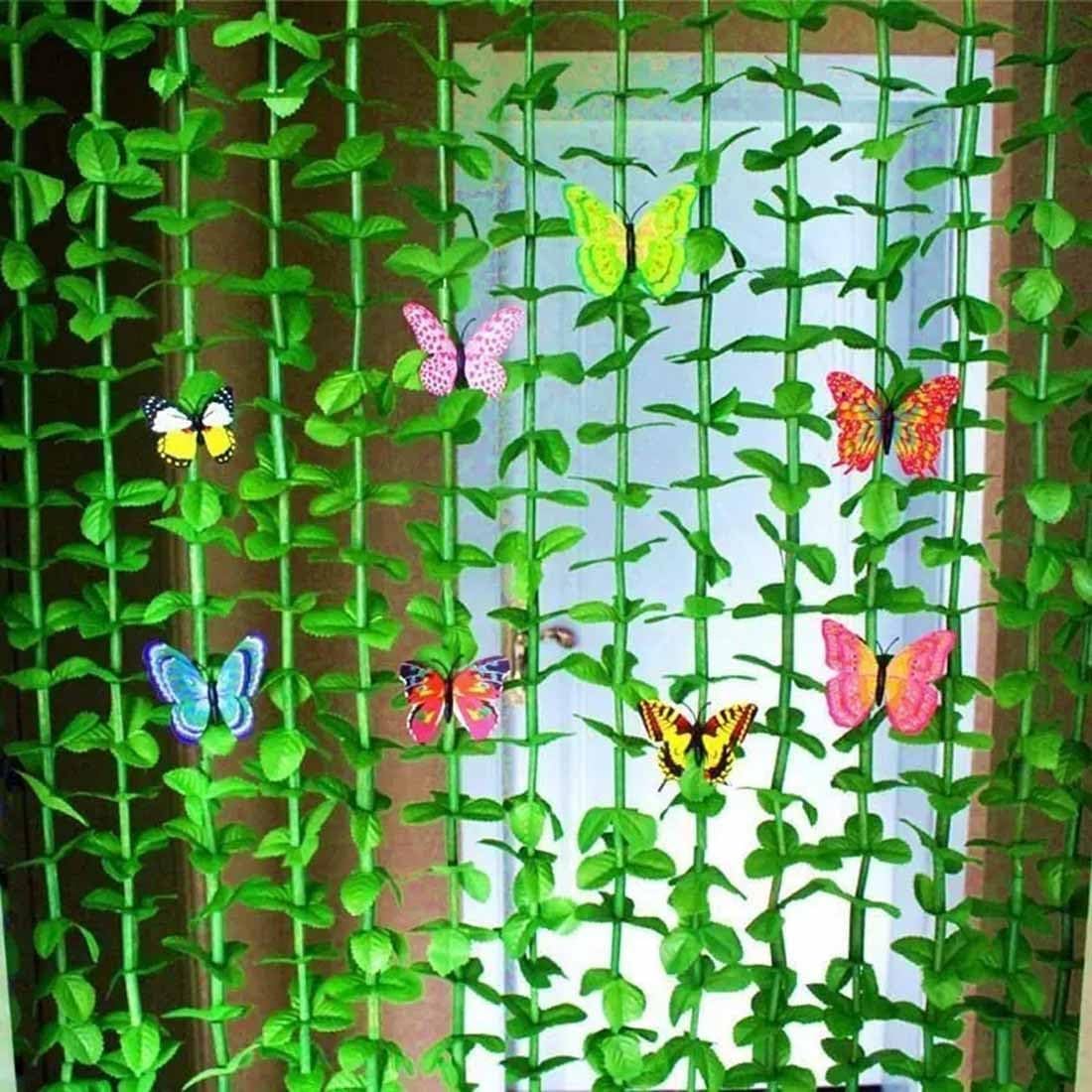 Green Leaves Bamboo Beaded Curtain 35 x 55