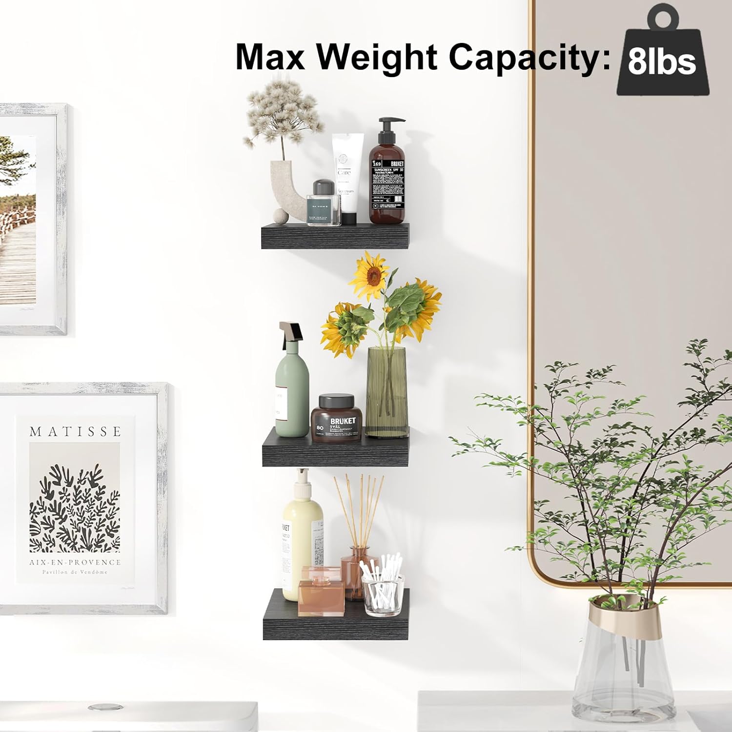 Fixwal 8in Floating Shelves Set of 3