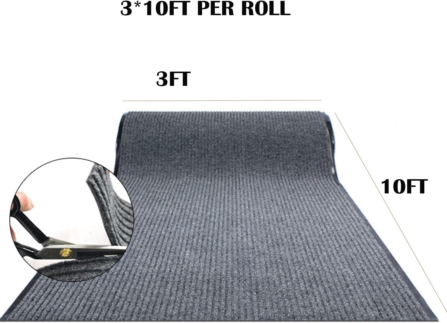 3x10ft Grey Brushed Entryway Rug with Rubber Backing