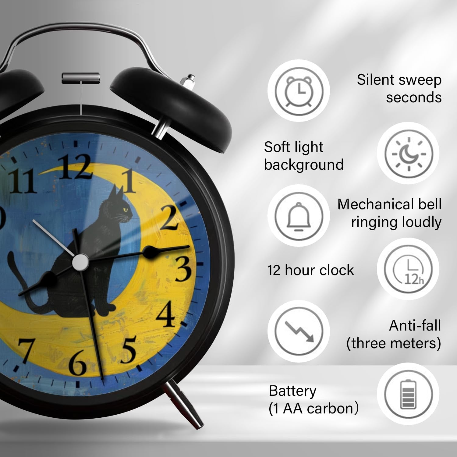 Kyvita Analog Alarm Clock with Night Light and Silent Movement
