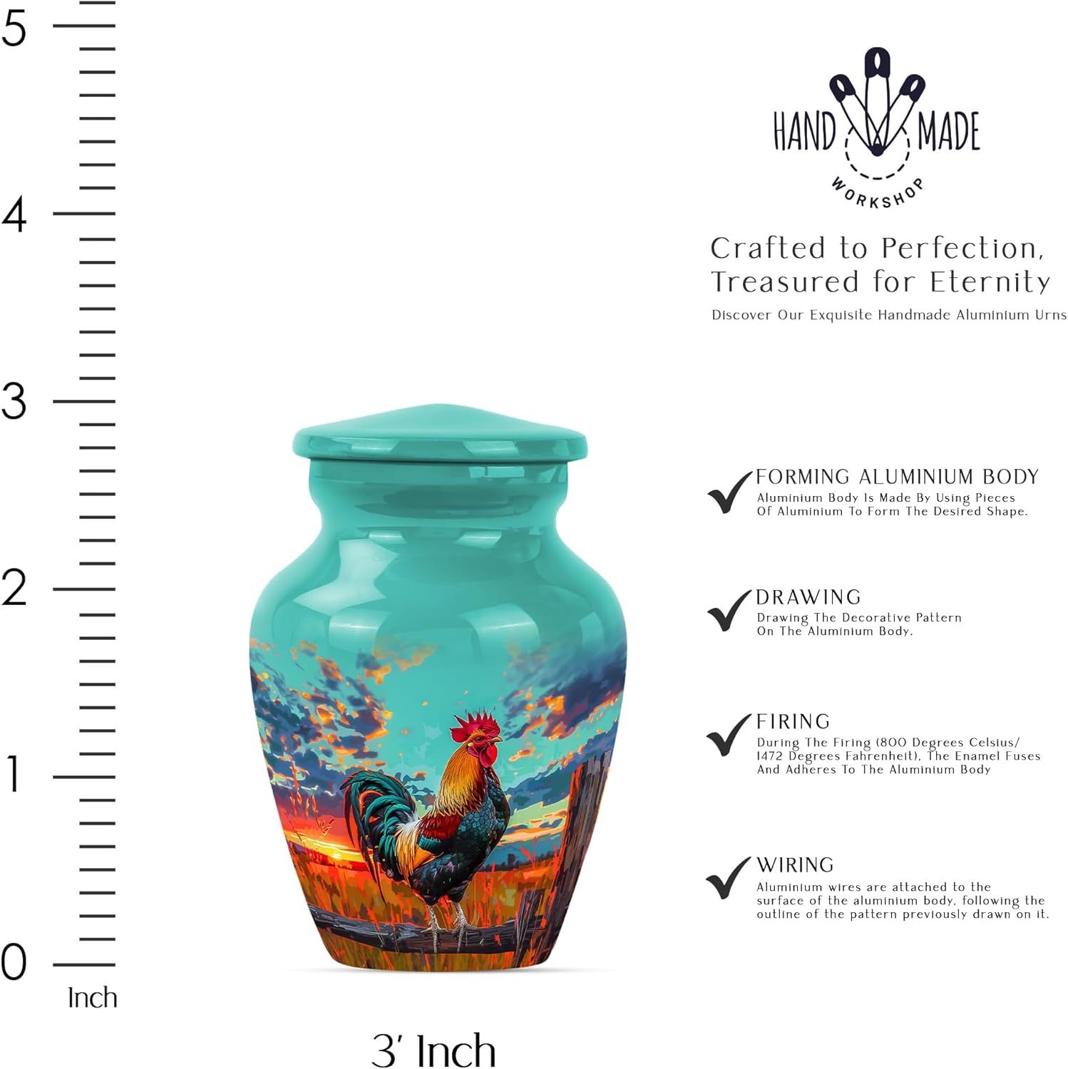 Charming Rooster Urn for Ashes Keepsake