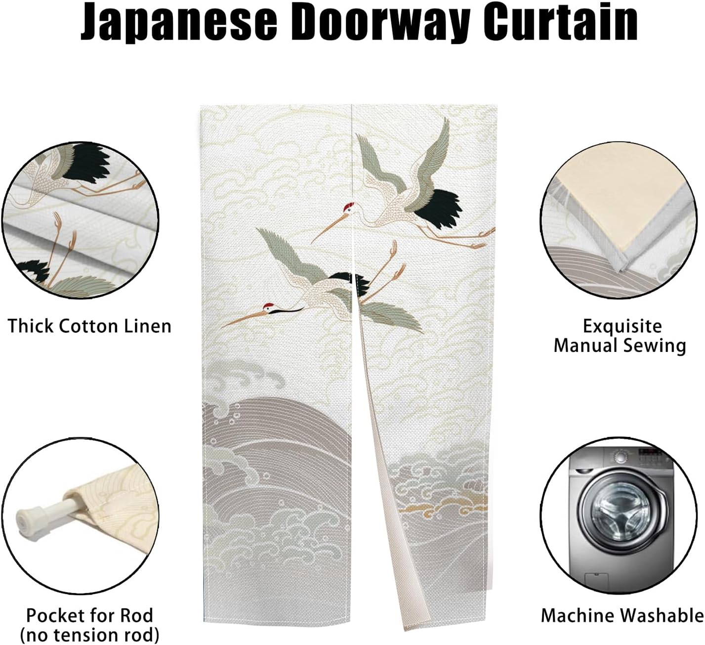 Japanese Style Doorway Curtain with Cranes Pattern 335 x 709