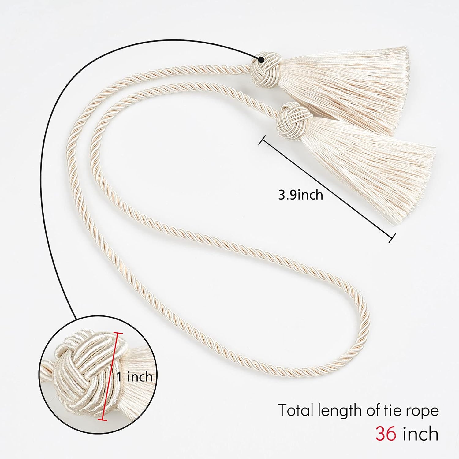 NICEEC Double-Ended Tassel Curtain Tiebacks Beige