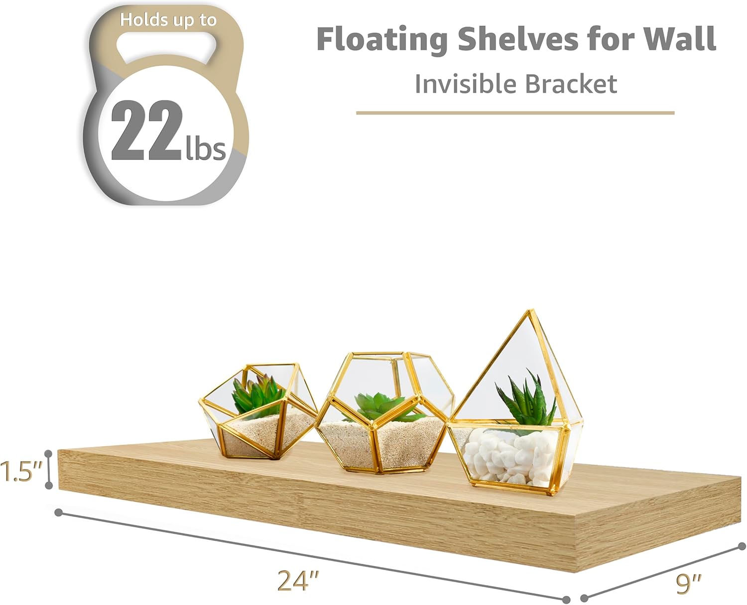Sorbus Floating Shelves 24 Wall Mount - 2 Pack Maple Wood
