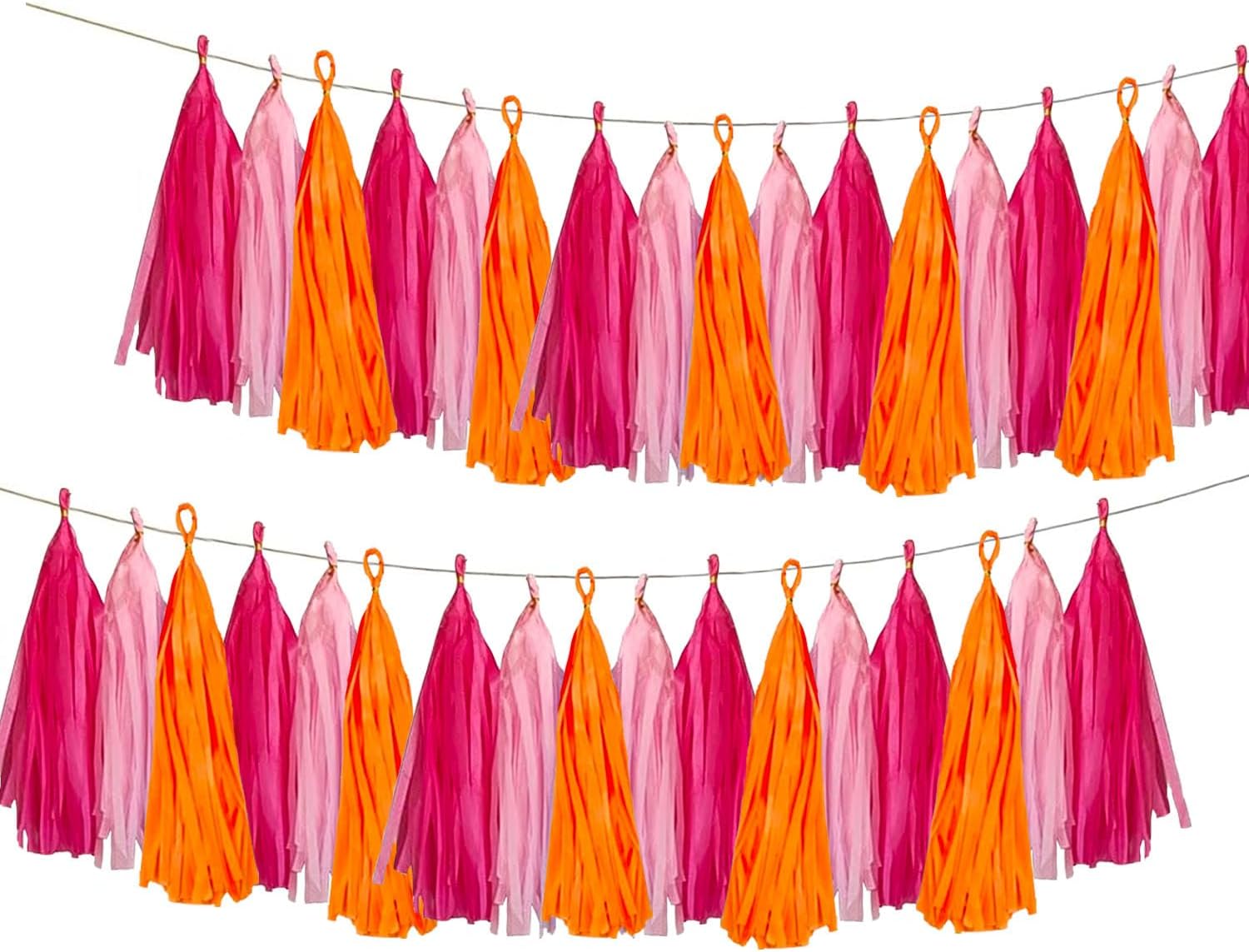 Pink and Orange Tissue Tassel Garland Decor Set