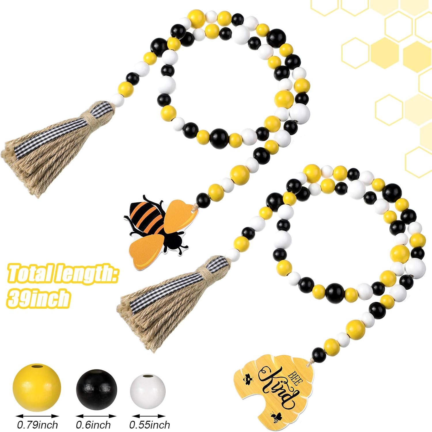 Jetec 2 Piece Honey Bee Wood Bead Garland with Tassels