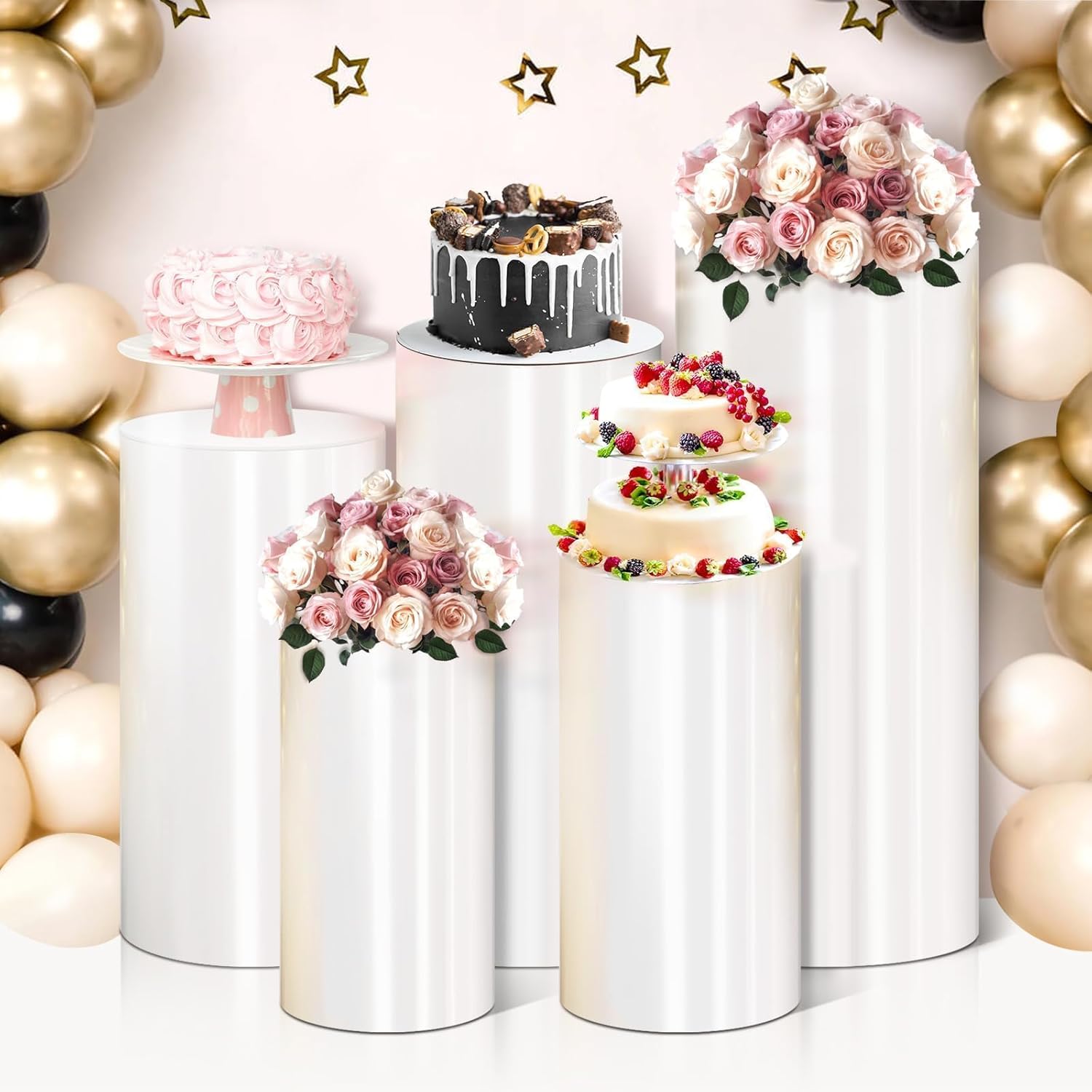 Cylinder Pedestal Stand PVC White 5 PCS Portable Display