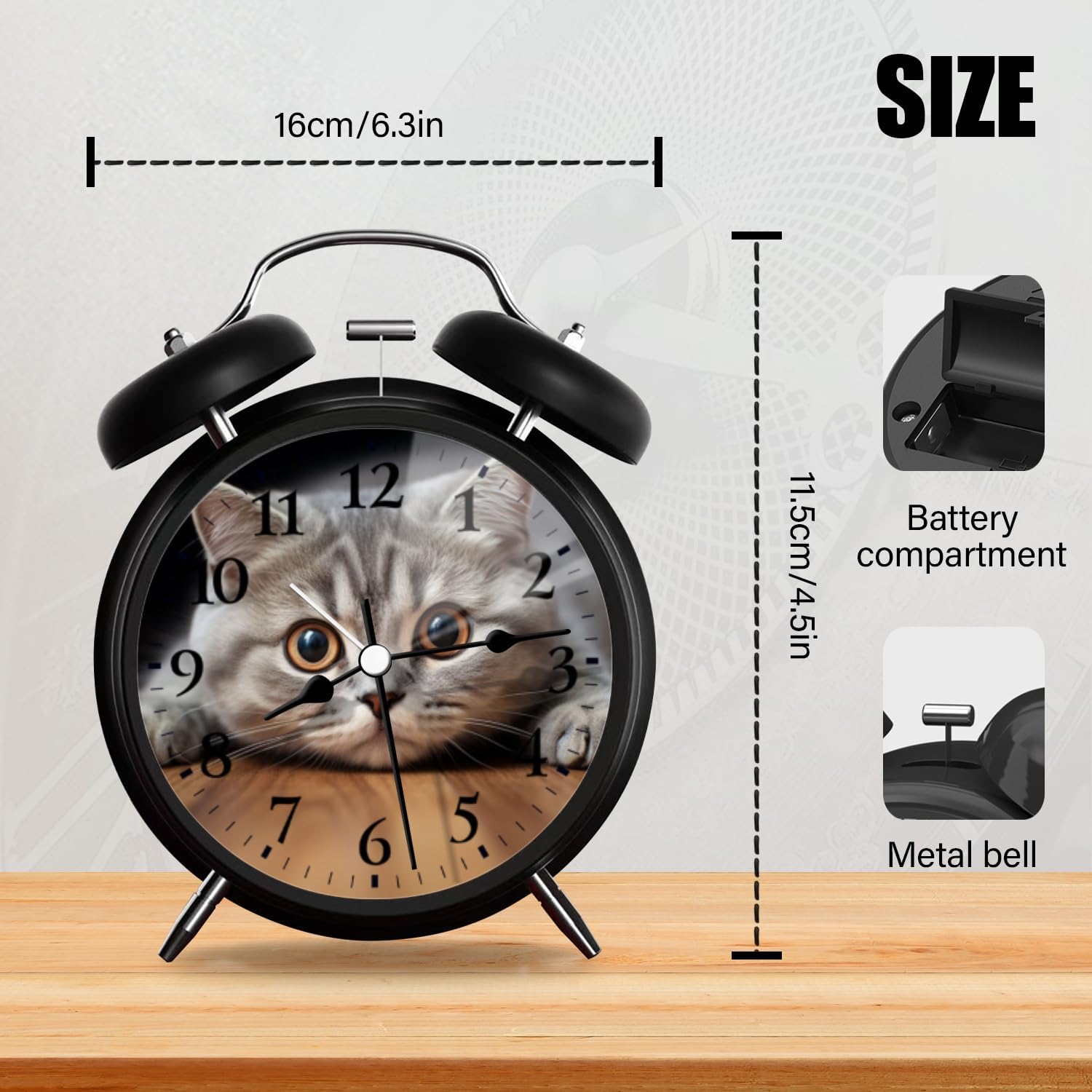 Analog Alarm Clock with Night Light and Silent Movement