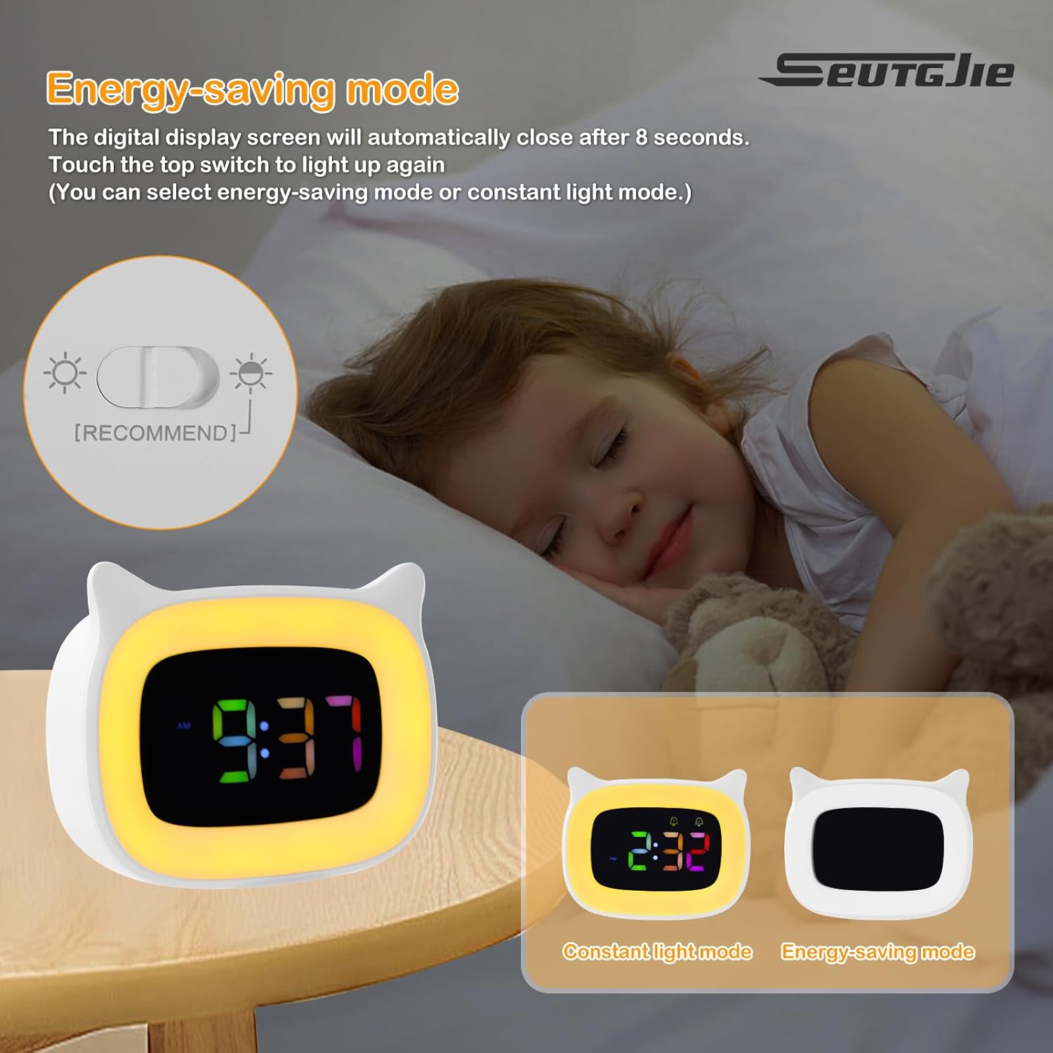 Cute RGB Alarm Clock with Night Light for Kids and Teens
