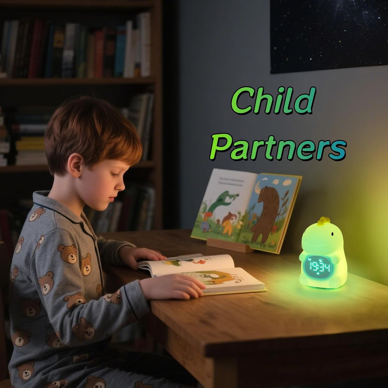Dinosaur Alarm Clock with Sleep Training and Night Light for Kids