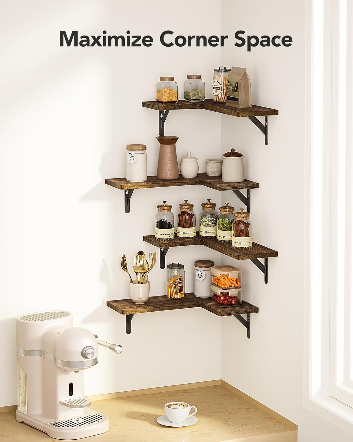 Amada Corner Floating Shelves Set of 4 Brown