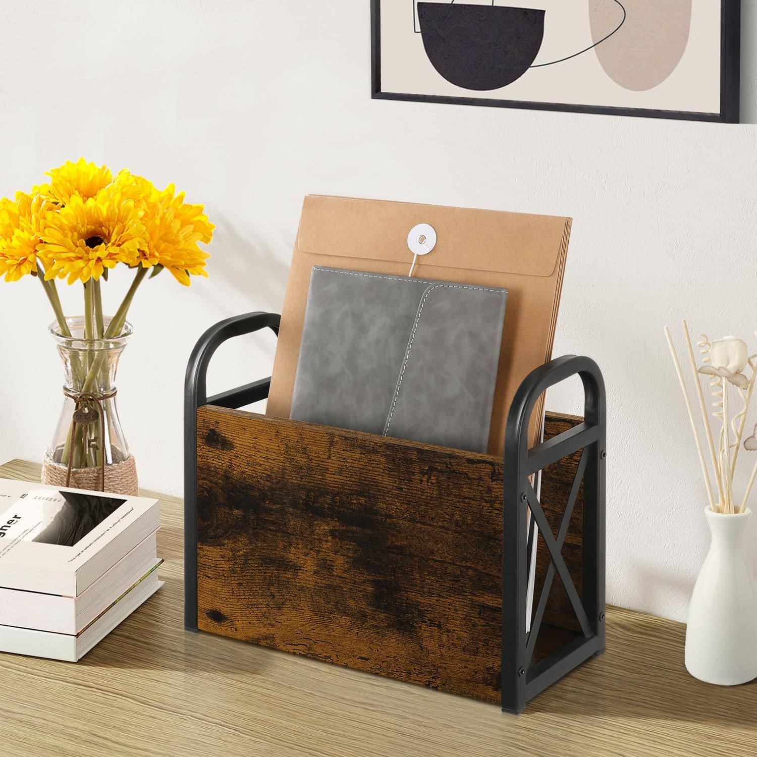 Yinmit Magazine Holder with X-Shaped Frame and Metal Base