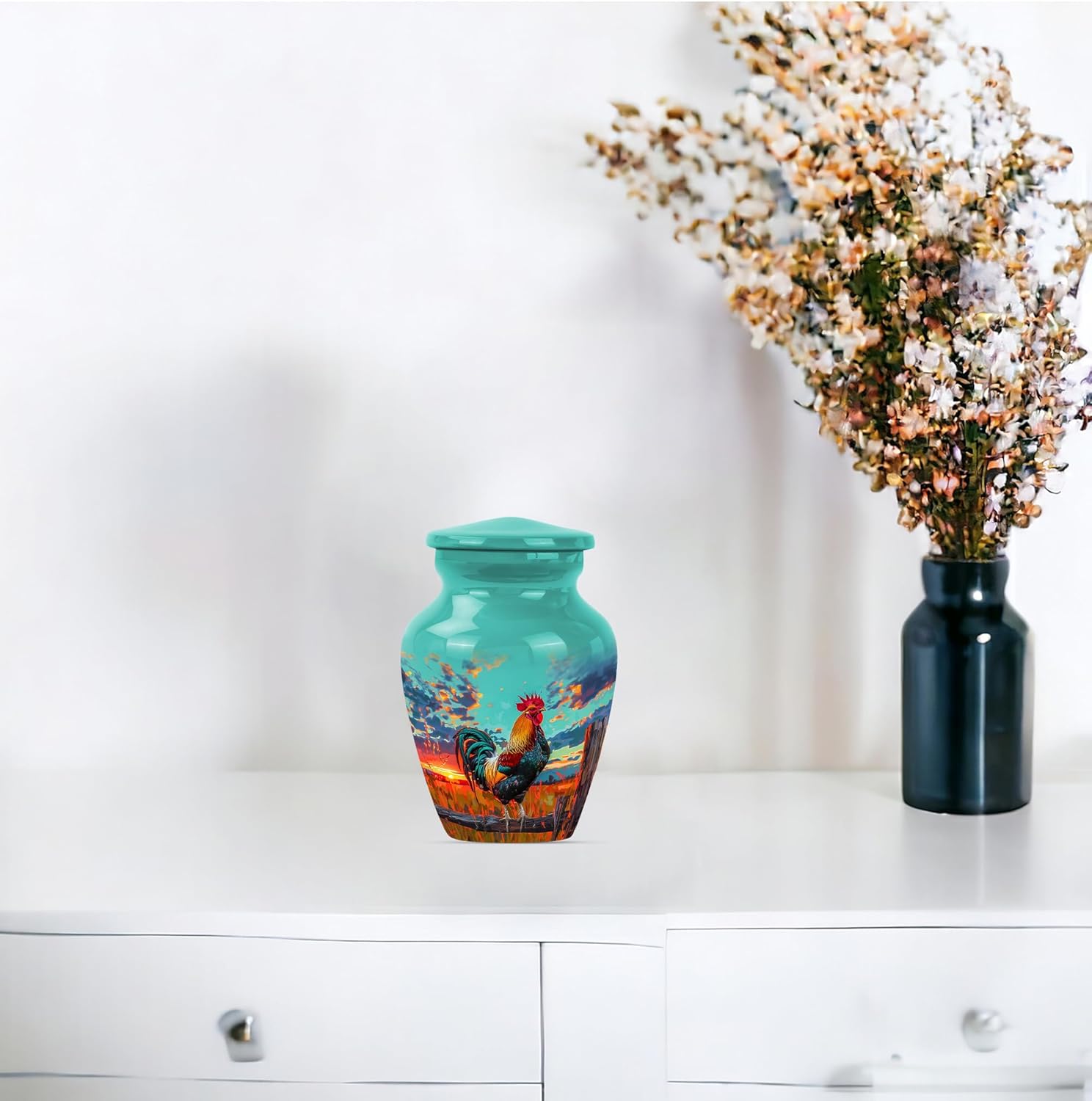 Charming Rooster Urn for Ashes Keepsake