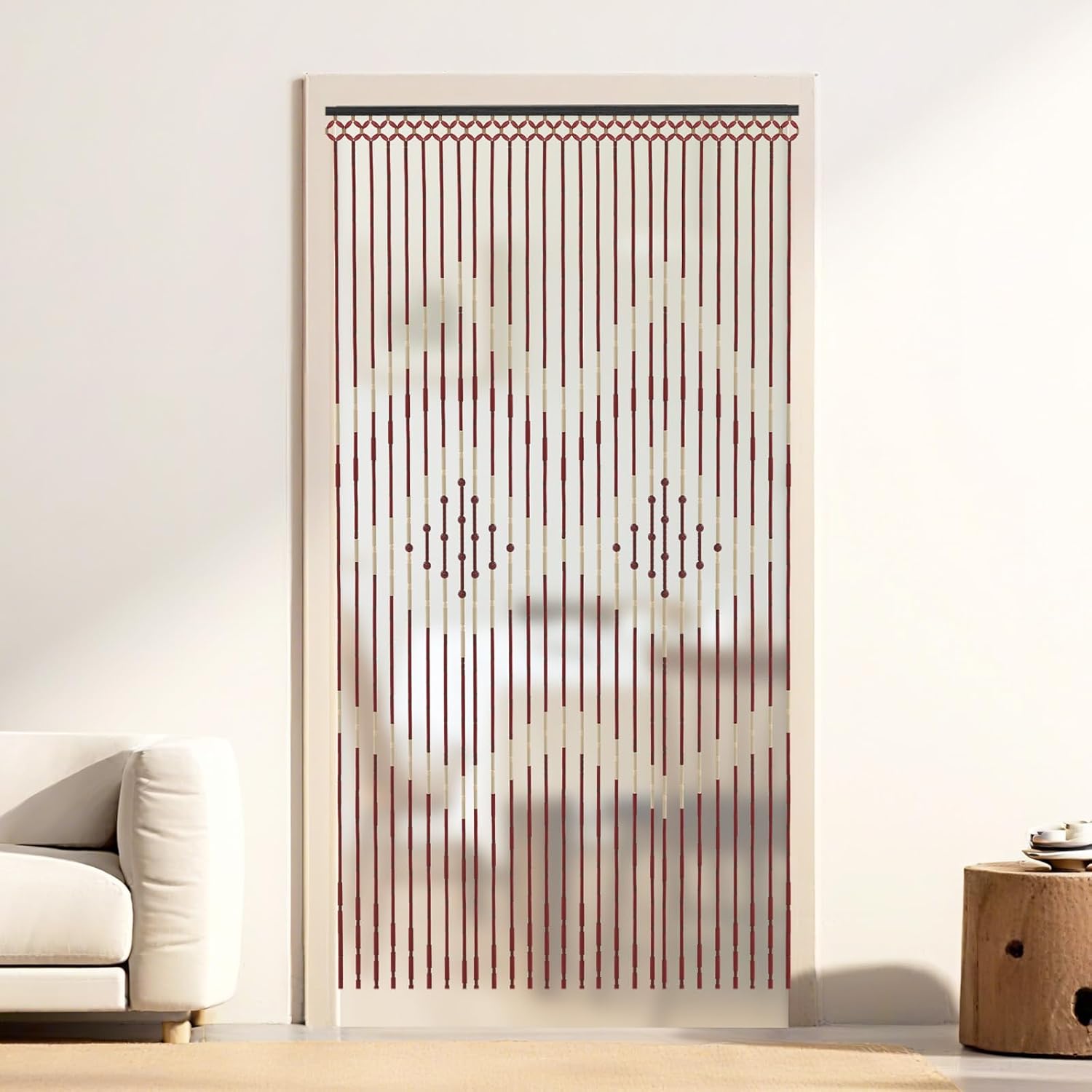 Wood Beaded Curtain for Doorway 3544 x 689 Inches Coffee White