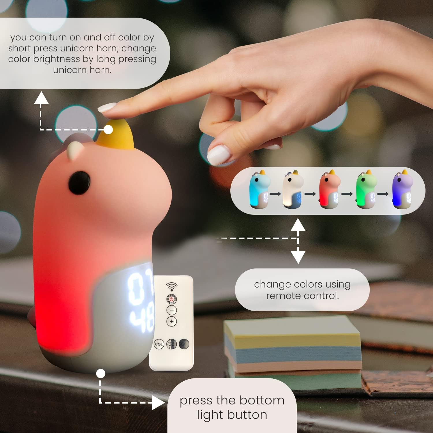 Rechargeable Unicorn Night Light with Clock Alarm