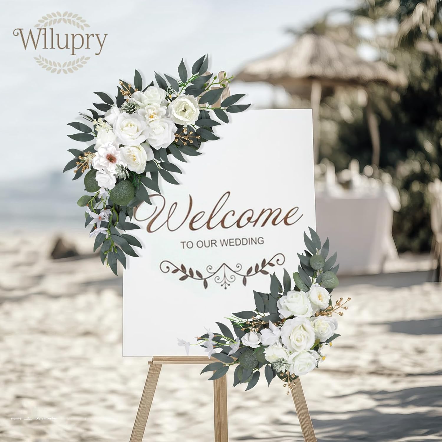 White Wedding Arch Flowers 2PCS Artificial Floral Swag