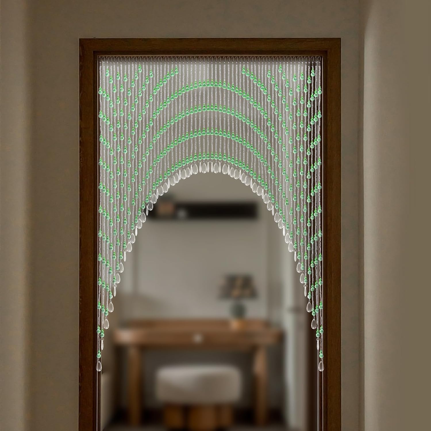 TFCFL Arched Crystal Bead Curtain 60 Strings Green