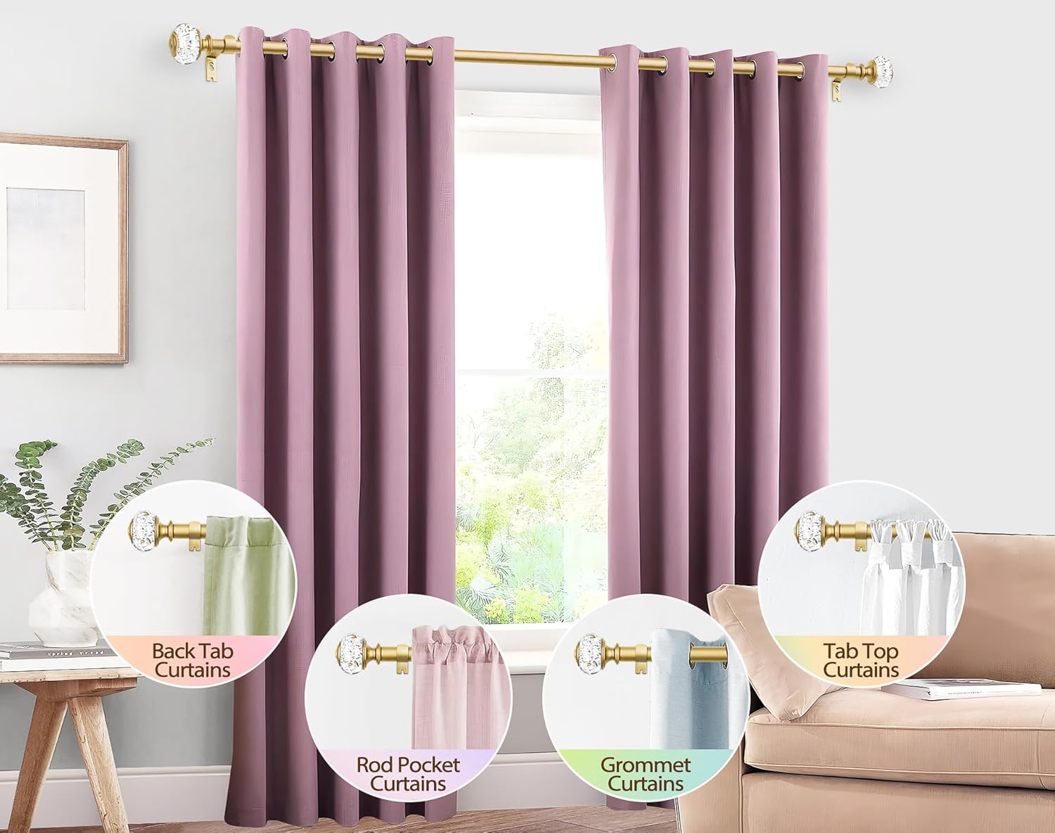 KAMANINA Gold Curtain Rod 32-58 Inch Adjustable