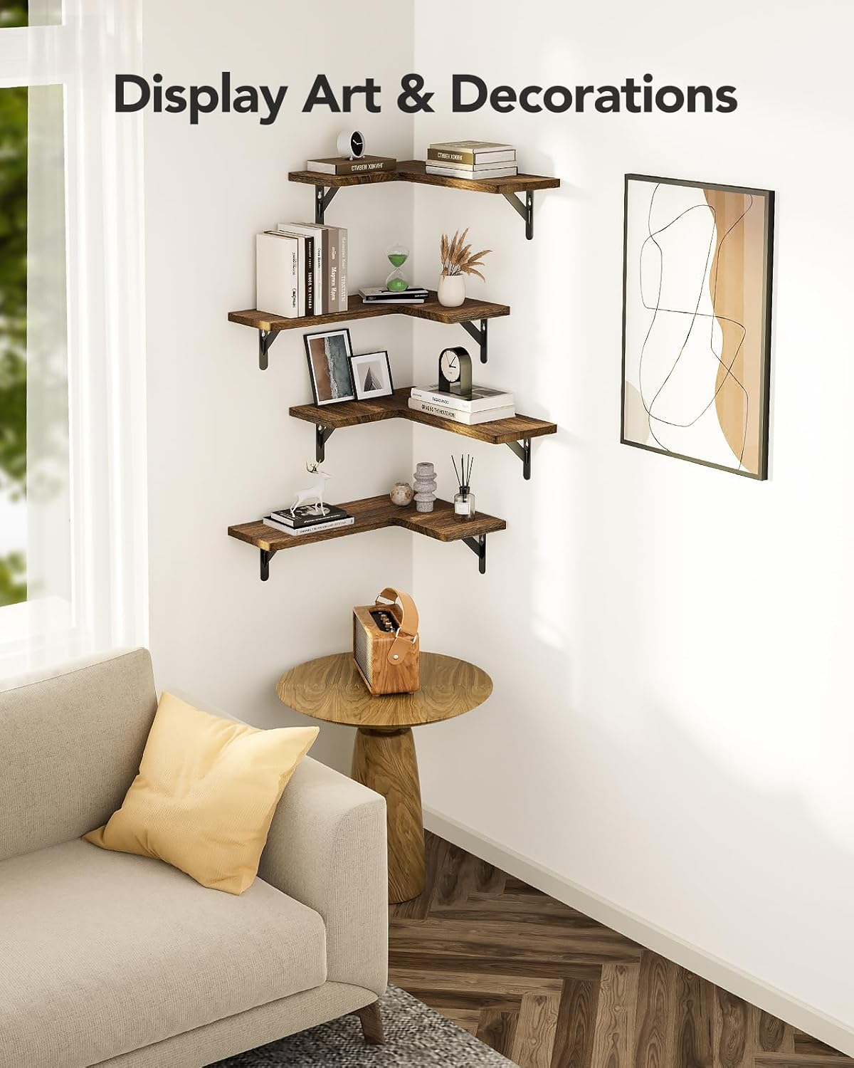 Amada Corner Floating Shelves Set of 4 Brown