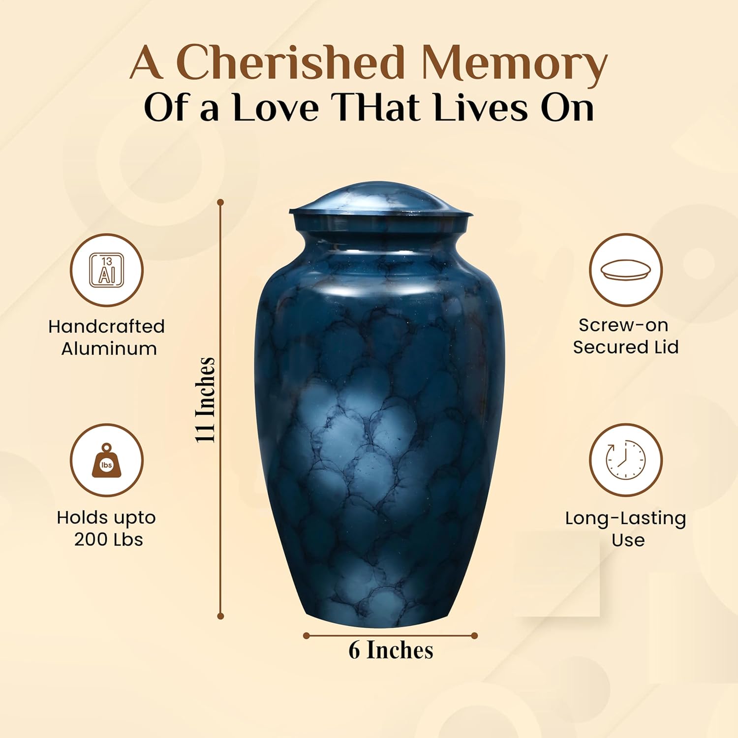 Alpha Living HOME Handcrafted Urn with Marble Finish Blue