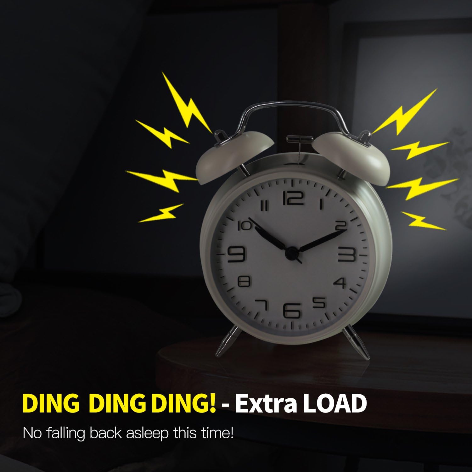 Betus Non-Ticking Twin Bell Alarm Clock with Backlight and Matte Metal Frame