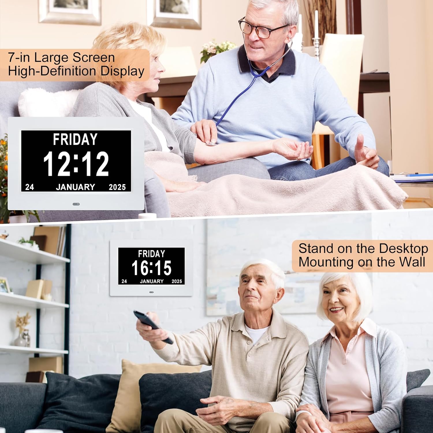 7 Inch Digital Calendar Clock with 12 Alarms and 5 Display Modes