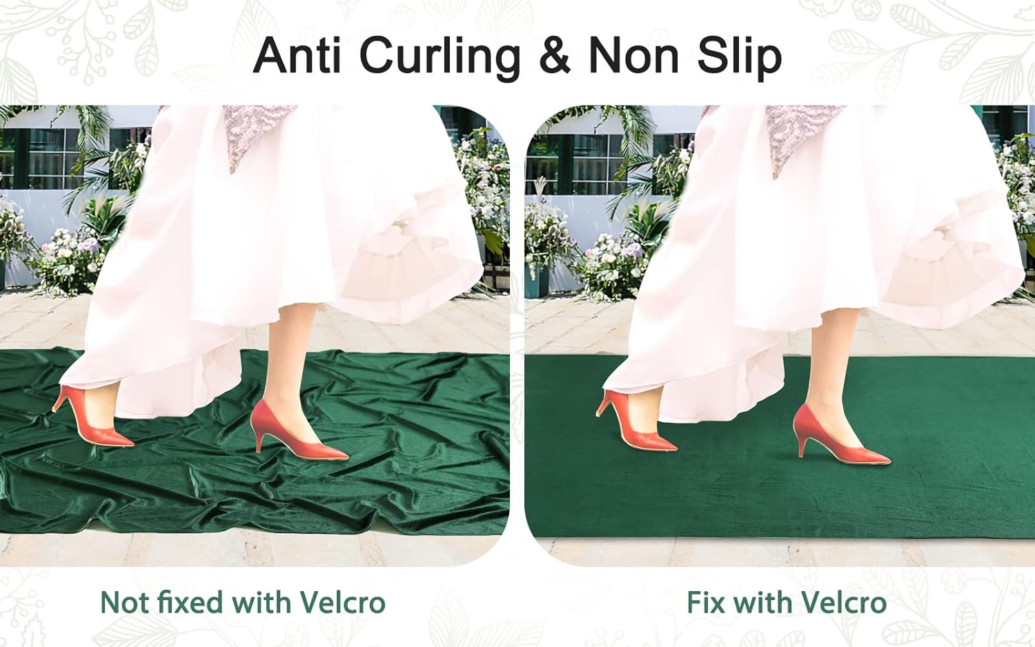 QueenDream Green Velvet Aisle Runner 45ft x 15ft Wedding Decor
