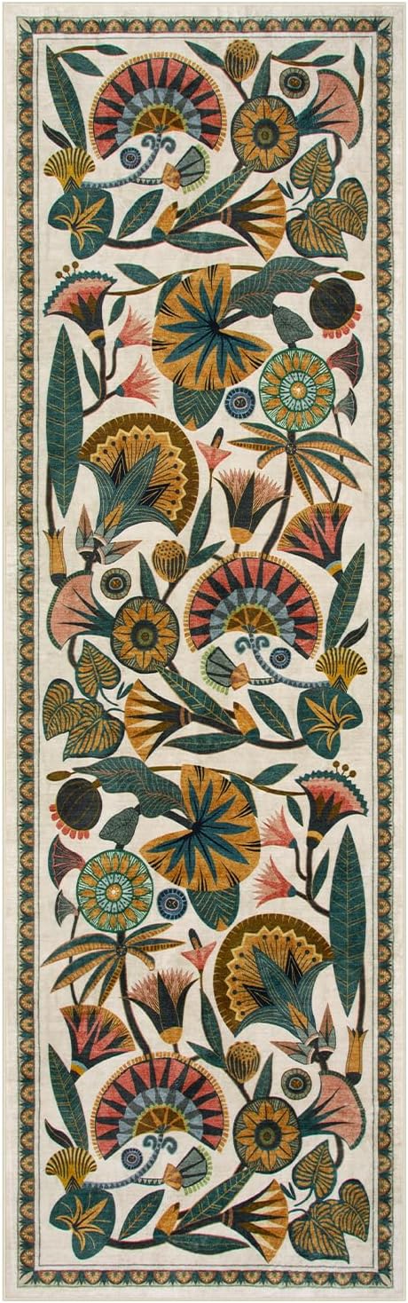 Egyptian Floral Washable Bathroom Runner Rug 26x8