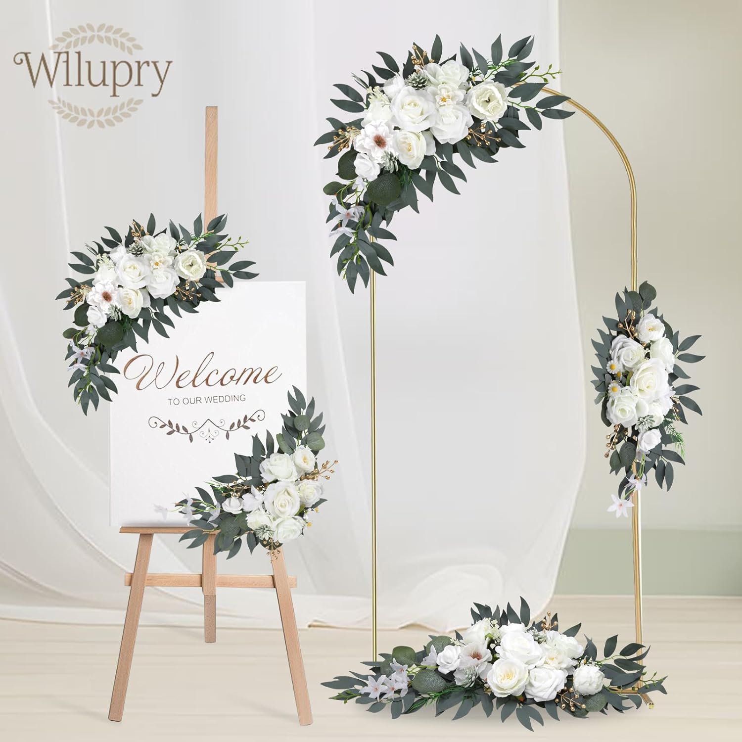White Wedding Arch Flowers 2PCS Artificial Floral Swag
